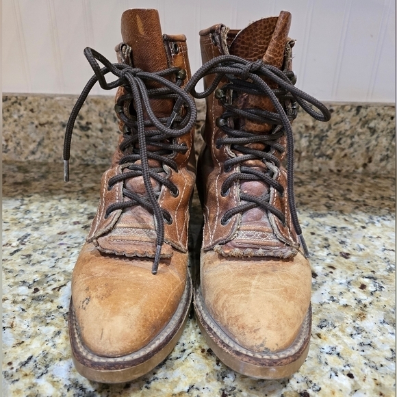 Vintage Oil Resistant Leather Roper Lace Up Boots 6.5 Distressed - Picture 2 of 10